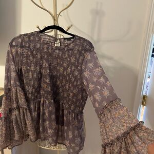 American Eagle Outfitters Brown Ruffled Bell Sleeve Blouse